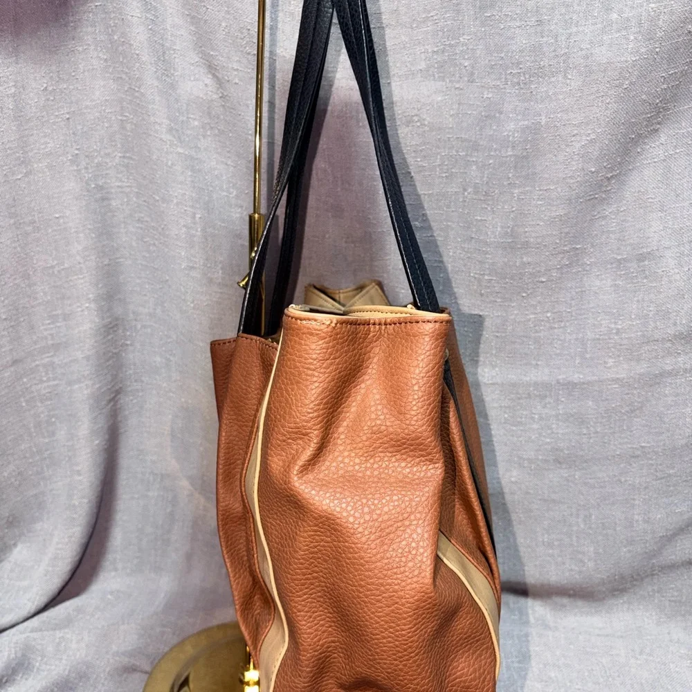 Relic Two-Tone Brown & Cream Leather Tote with Black Straps